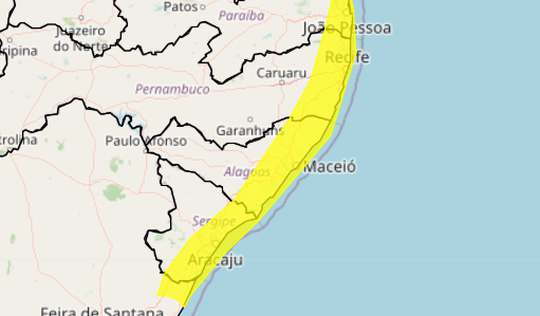 Alerta amarelo de chuvas para o litoral e Zona da Mata em AL