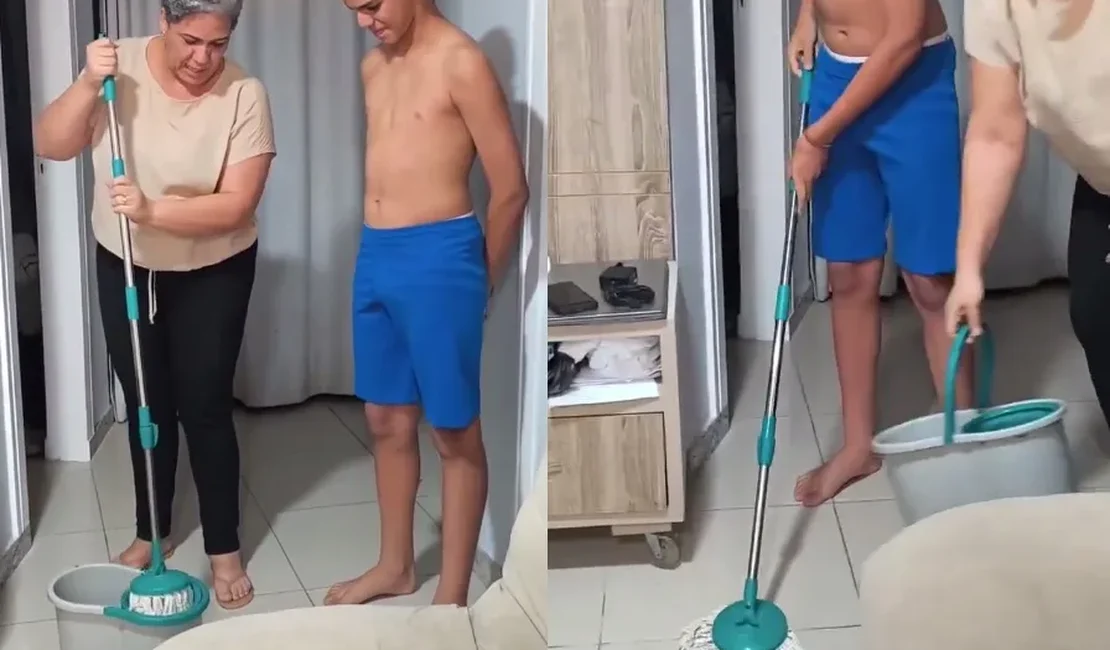 Mãe ensina filho a 'farmar aura' em casa e vídeo viraliza; confira o tutorial