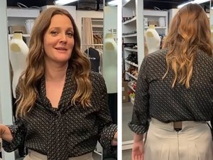 Drew Barrymore mostra que calça não fecha e diz estar descontando stress na comida