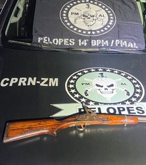 Após denúncia de ameaça, suspeito é preso e espingarda é apreendida em Joaquim Gomes
