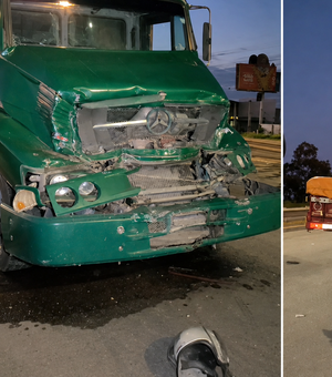 Colisão entre caminhões deixa trânsito lento na AL-115, em Arapiraca