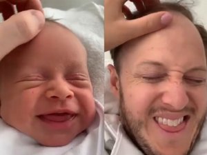 Vídeo: pai viraliza na web ao imitar caretas da filha recém-nascida
