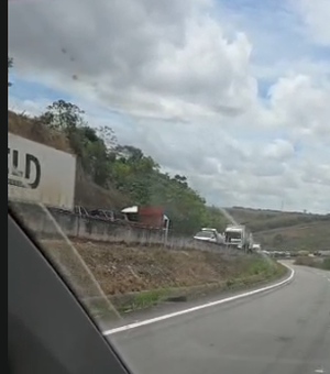Carreta quebrada provoca congestionamento na BR-101, entre Junqueiro e Teotônio Vilela