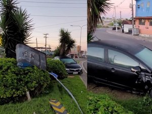 Carro perde controle e invade canteiro no ‘Trevo do Divan’, em Arapiraca