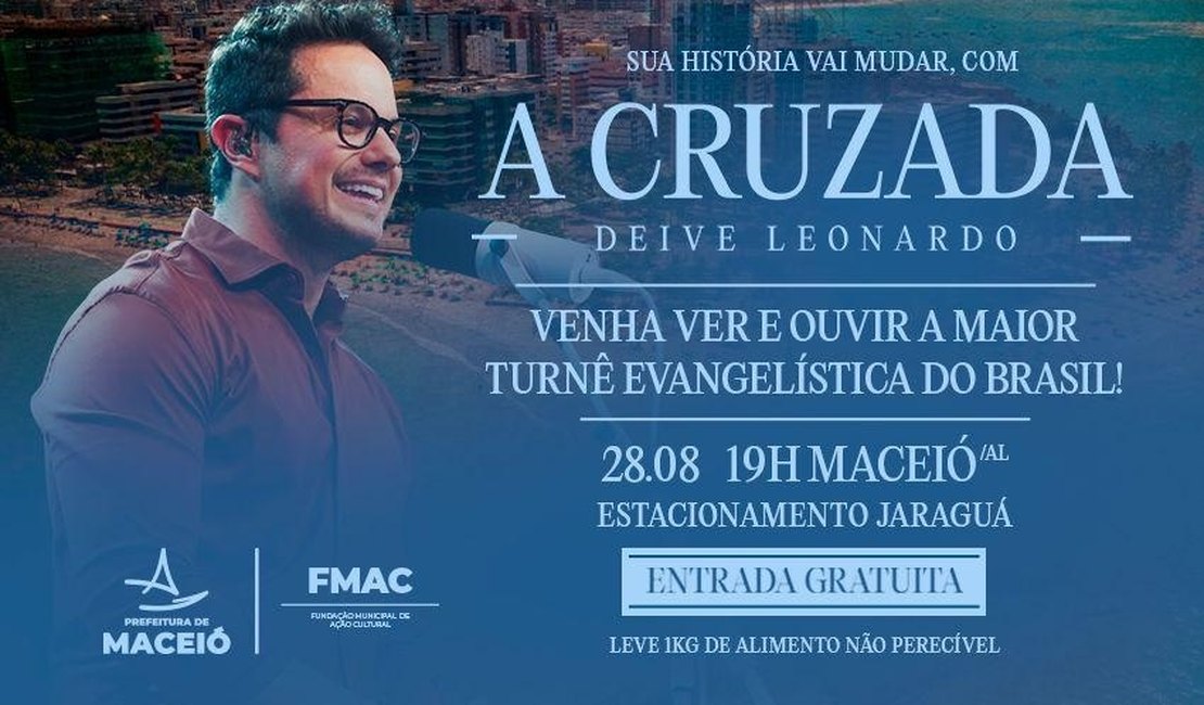 Maceió recebe show gratuito de Deive Leonardo nesta quinta-feira (28)
