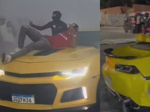 Influenciador viraliza ao destruir Camaro Amarelo em competição de manobras em Maceió