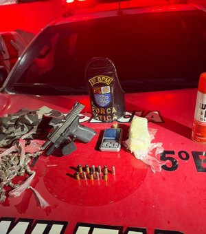 Polícia Militar apreende arma, munições e drogas no conjunto Cidade Sorriso I, em Maceió
