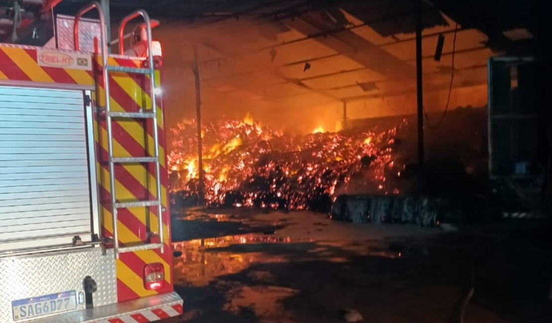 [Vídeo] Incêndio destrói galpão que armazenava fibra de coco na AL-220, em Roteiro