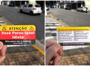 ‘Você parou igual idiota’: estudante cria cartão para dar recado a motoristas espaçosos