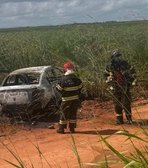 Carro pega fogo após colisão com feridos na BR-101 em Teotônio Vilela