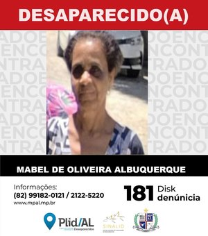 Família procura por idosa de 70 anos desaparecida em Maceió