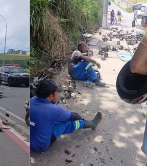 Caminhão capota e deixa trabalhadores feridos na Avenida Josefa de Melo, em Maceió