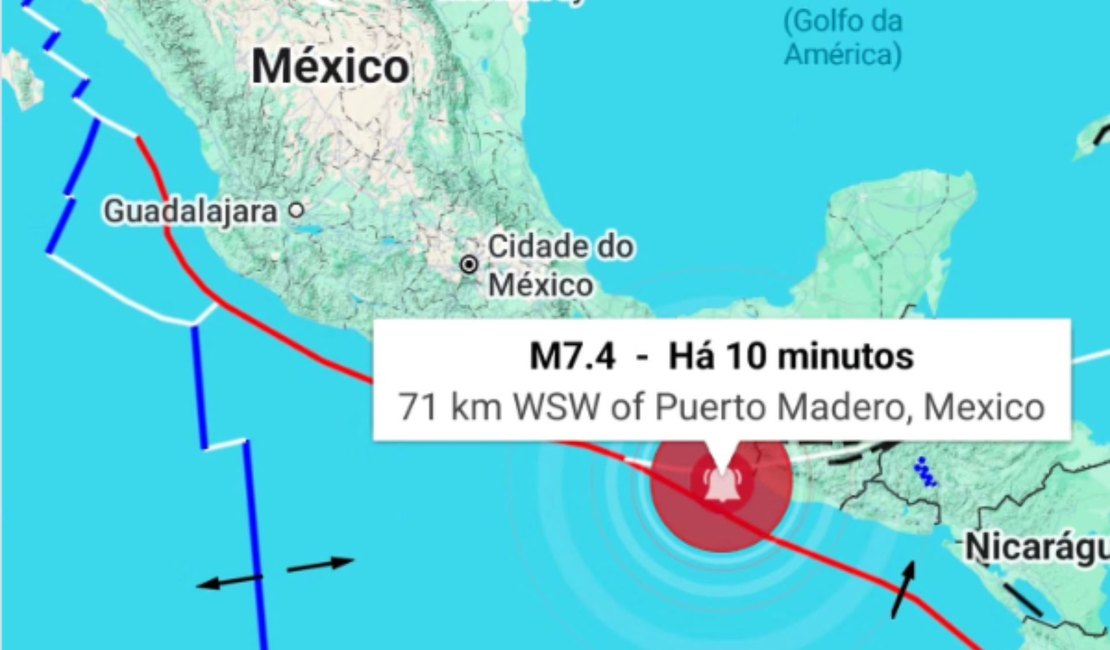 Terremoto de magnitude 7,4 atinge o México, e EUA emitem aleta de tsunami