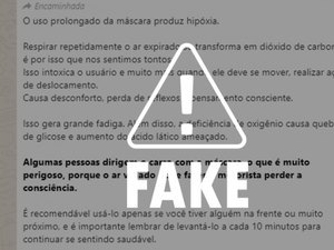 É falso que uso prolongado de máscara de proteção causa intoxicação e tontura 
