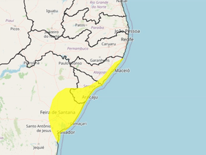 INMET emite novo alerta de chuvas intensas e ventos fortes para Alagoas