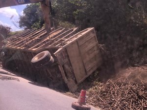 Tombamento de carregadeira provoca congestionamento na AL 101 Norte