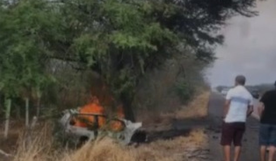 [Vídeo] Três pessoas morrem carbonizadas após colisão na BR-423, em Inhapi