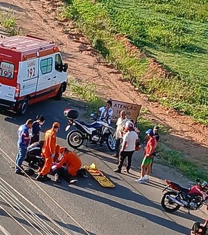 Mulher fica ferida em acidente de moto na AL-115, em Palmeira dos Índios