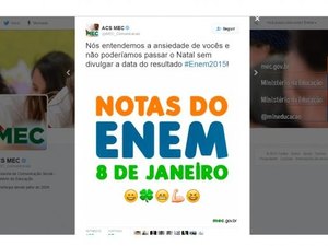 Notas do Enem serão divulgadas no dia 8 de janeiro