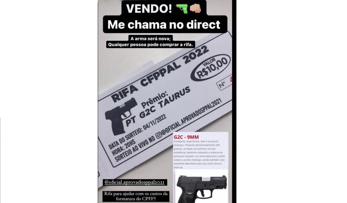 Pistola sorteada em rifa será entregue para pessoa com registro, diz Sindapen