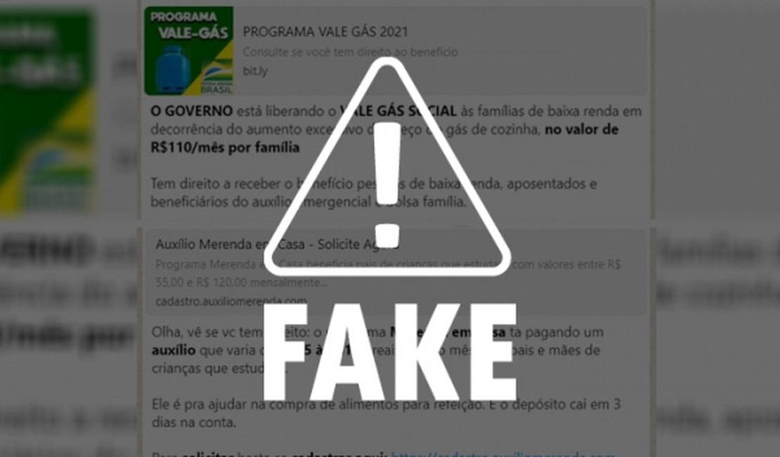 Cadastro para programas “Vale-Gás” e “Merenda em Casa” é falso