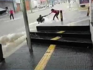 [Vídeo] Mulher é arrastada por correnteza durante chuva no Ceará