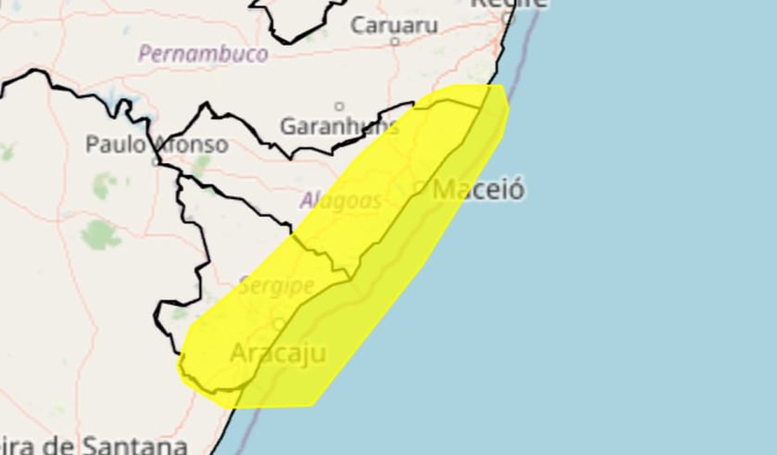 Inmet mantém alerta amarelo para acumulado de chuvas em Maceió e mais 66 municípios