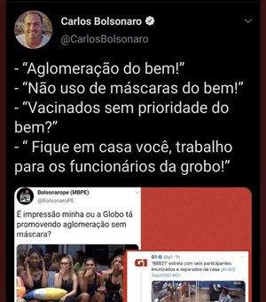 Carlos Bolsonaro confunde imunizados do BBB21 com vacinados contra Covid-19