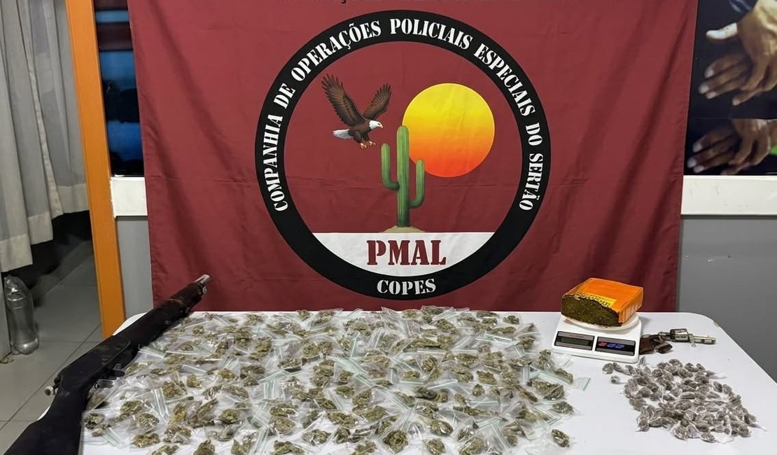 Polícia Militar apreende duas armas de fogo e 370 papelotes de maconha em Água Branca