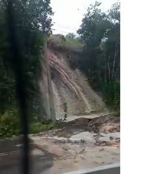 [Vídeo] Deslizamento de barreira deixa AL220 interditada entre Campo Alegre e São Miguel dos Campos