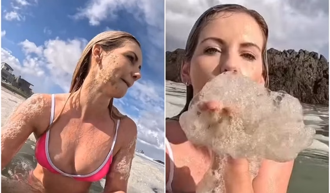 Influencer mergulha em dejetos de esgoto ao visitar praia proibida