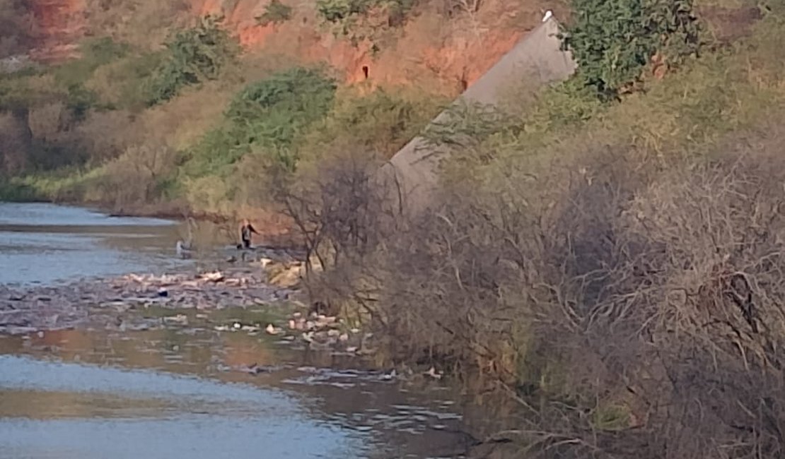 [Vídeo] Carreta tomba e cai em açude na Serra das Pias, em Palmeira dos Índios