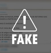 É falsa a lista com supostas datas de retorno das atividades comerciais em Alagoas