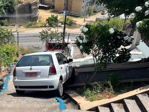 Motorista tenta descer com carro em escadaria e motivo surpreende