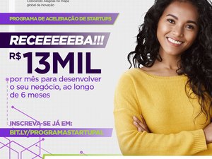 Programa vai selecionar 20 projetos tecnológicos alagoanos para receber bolsas de até R$13 mil por mês