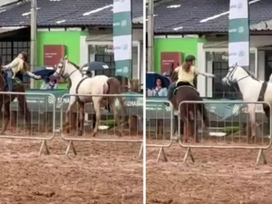 Cavalo fica descontrolado em evento e é travado por menina de 12 anos