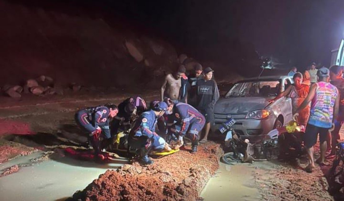 Colisão entre carro e moto deixa dois feridos na BR-101 em Joaquim Gomes