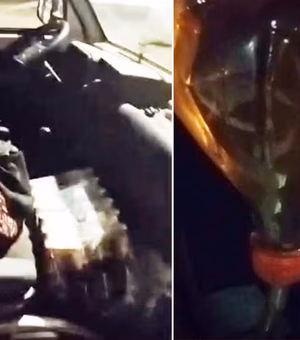 Carro é flagrado com garrafa pet usada como tanque de combustível