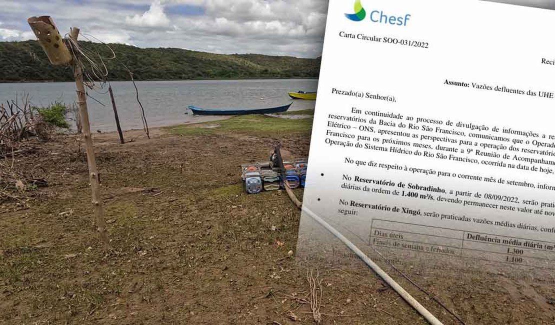 Chesf reduz vazão do Rio São Francisco para 1.300 metros cúbicos por segundo