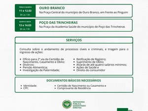 Expresso da Cidadania leva serviços da Defensoria Pública aos moradores de Ouro Branco e Poço das Trincheiras