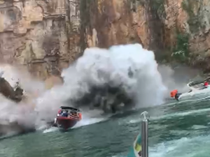 Vídeo: Paredão de cânion em Capitólio desaba e atinge lanchas; uma morte foi confirmada