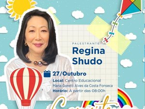 Regina Shudo estará em Lagoa da Canoa nesta sexta (27) ministrando palestra aos profissionais da Educação