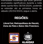 Defesa Civil de Alagoas emite alerta sobre continuidade das chuvas