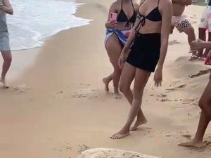 [Vídeo] Tartaruga é vista na areia por banhistas na praia de Lagoa do Pau, em Coruripe