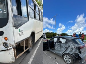 Colisão entre ônibus e carro deixa homem ferido em Matriz de Camaragibe