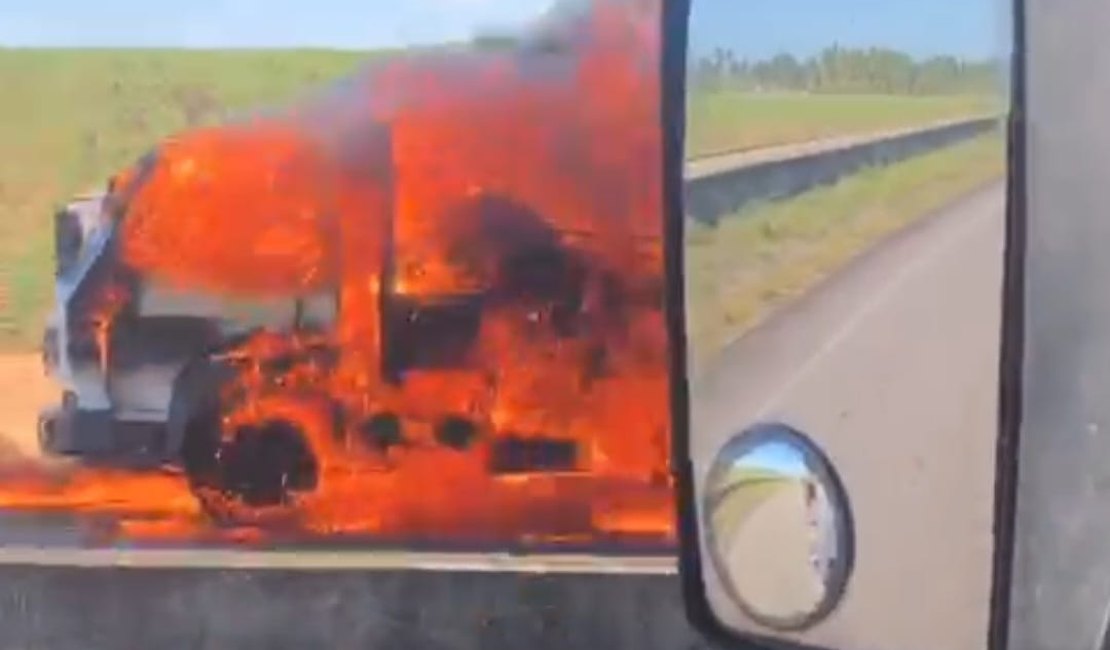 Veículo é abandonado pegando fogo na BR-101 em São Sebastião