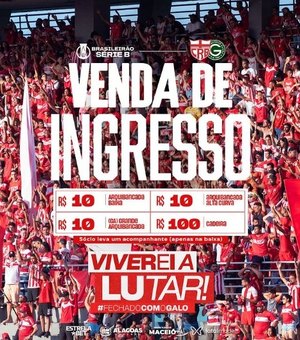 CRB antecipa venda de ingressos para jogo contra o Goiás, em Maceió﻿