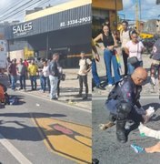 Colisão entre caminhão e moto deixa mulher ferida na Av. Menino Marcelo