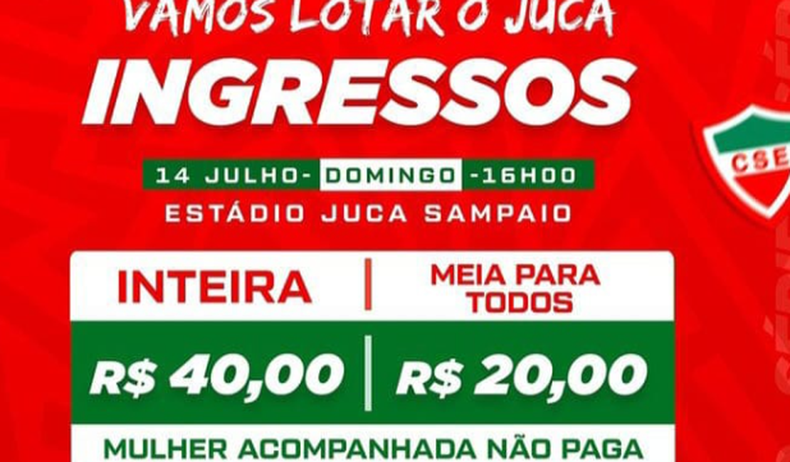 Diretoria do CSE quer estádio lotado neste domingo: todos pagam R$20 e mulher acompanhada entra de graça