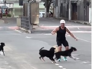[Vídeo] Cachorros impedem corredor de finalizar percurso e momento viraliza